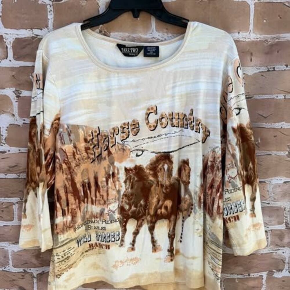 Vtg Take Two Clothing XXL Horse Country western Top